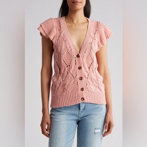 NWT- Ruffle Pointelle Cardigan Size XL